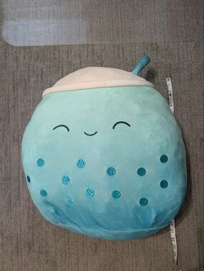Plush Blue Bubble Tea Stuffed Animal Pillow - Cute Smiling Drink Plush